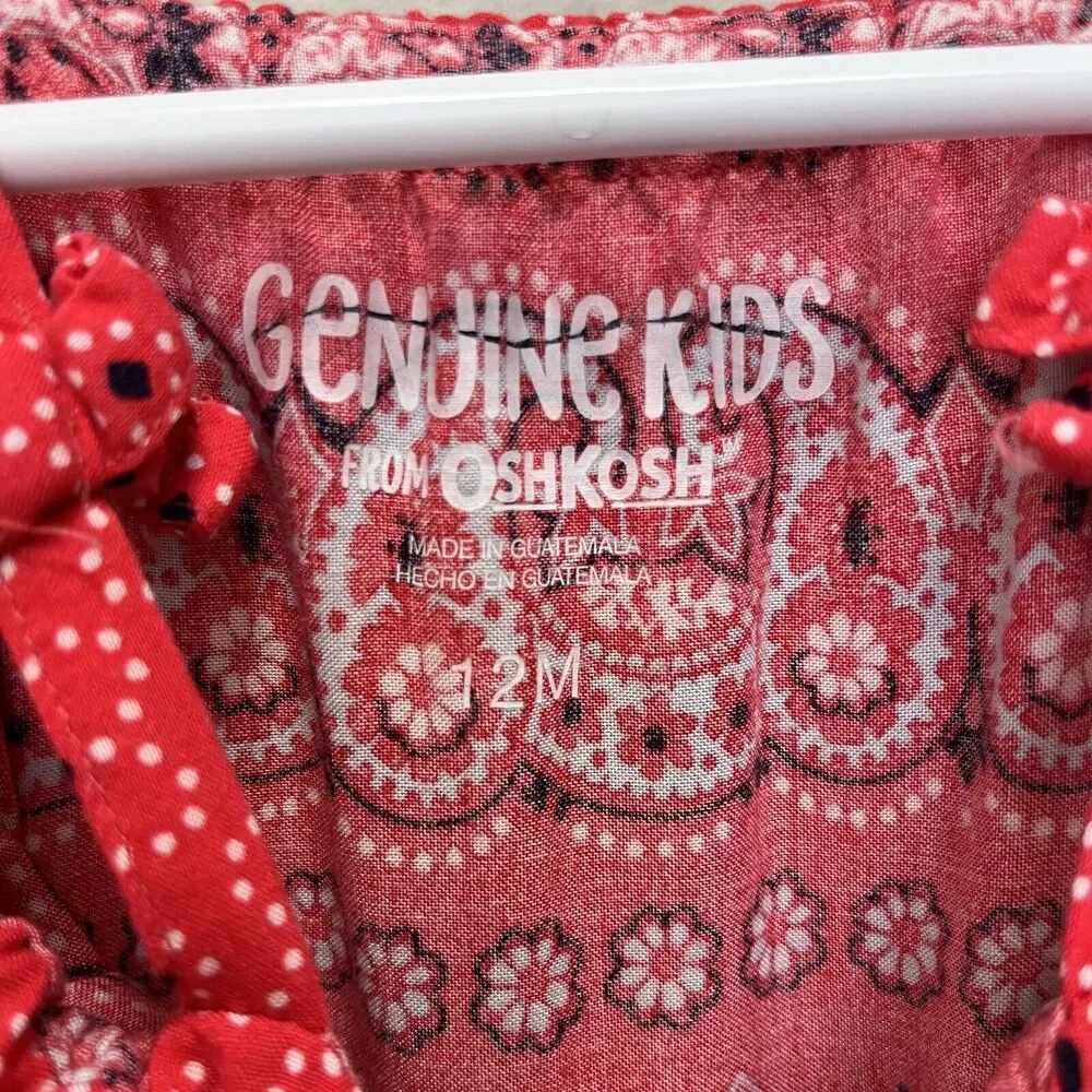 Oshkosh | Red Ruffle Tiered Bandana Maxi Dress Paisley Floral 12 Months